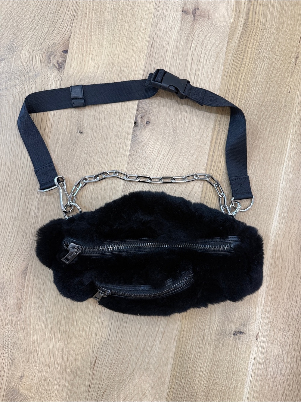 Jocelyn Black Faux Fur Crossbody Bag with Chain